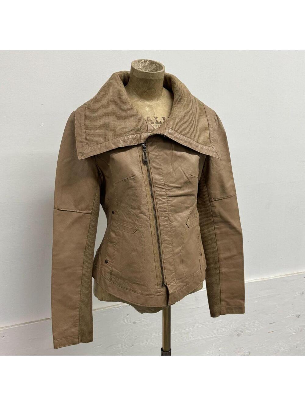Vintage Tan Big Collar ONLY Asymmetric Avant Garde Leather Jacket